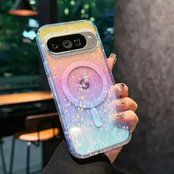 Pixel 9 Pro: Farbverlauf Bling Glitter magnetische kabellose Ladung für Magsafe Hülle bunte klare Abdeckung