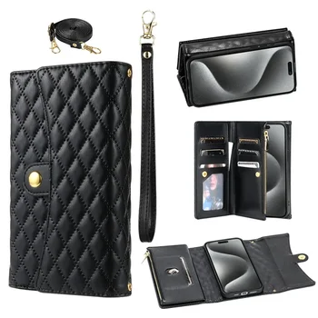 iPhone Air: Crossbody-Lanyard-Leder-Handyhülle mit Reißverschluss mit Handgelenkschlaufe