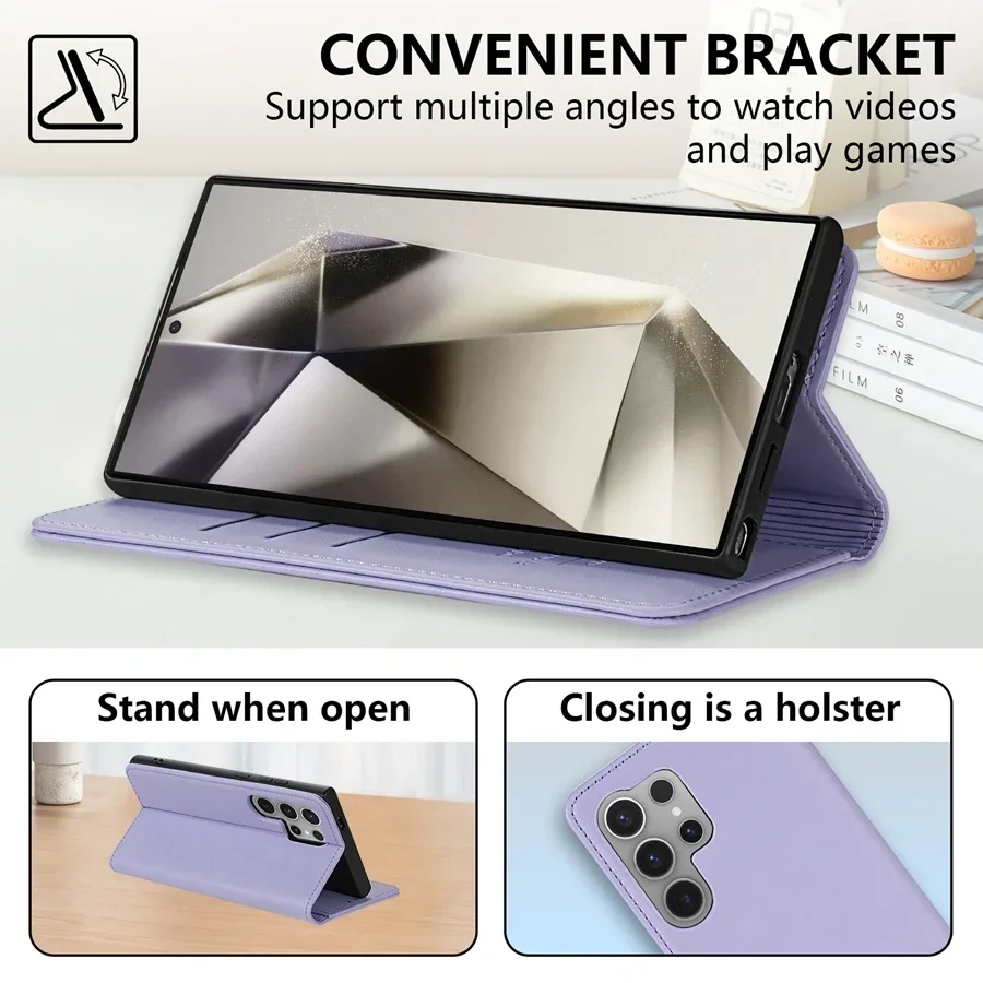Hautfreundliche Magnetische Flip-Lederhülle mit Kartenfach S10+ – Bild 3