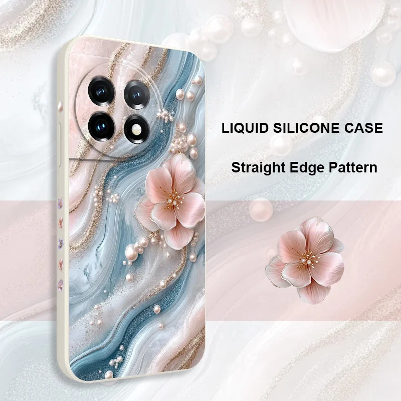 Perlglanz-Blumen-Telefonhülle, 10T, 9R, 9RT, 9 8T, 8 7T Pro, 5G, flüssige Silikonhülle – Bild 3