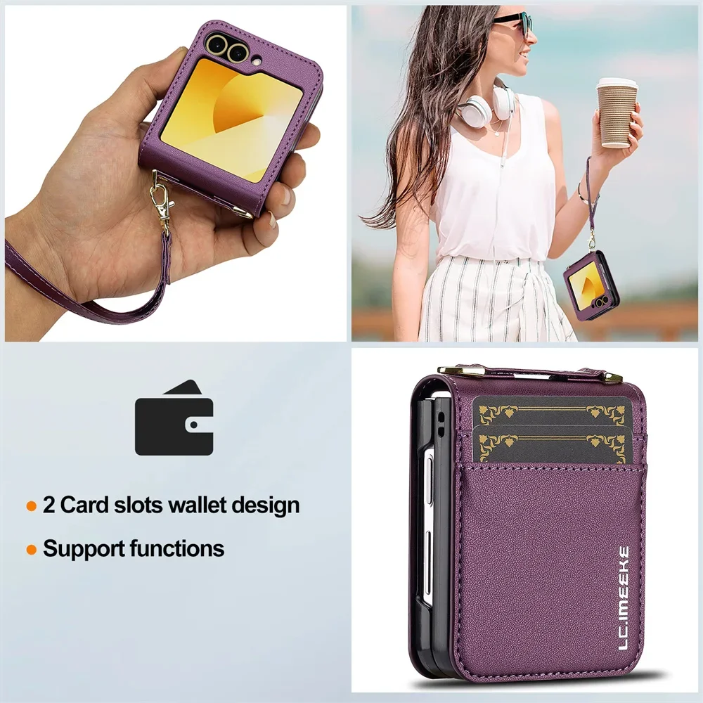 Crossbody-Geldbörsenhülle Flip8 Flip7 Flip6 5G mit Kartenhalter, Handschlaufe und Lanyard aus Leder – Bild 3