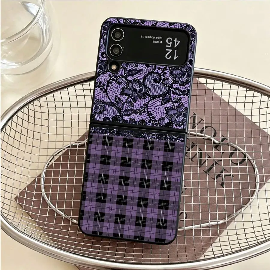 Handyhülle Funda Case Flip6 Flip3 Flip5 Flip4 Flip7 Kariert Spitze Blumenmuster – Bild 2