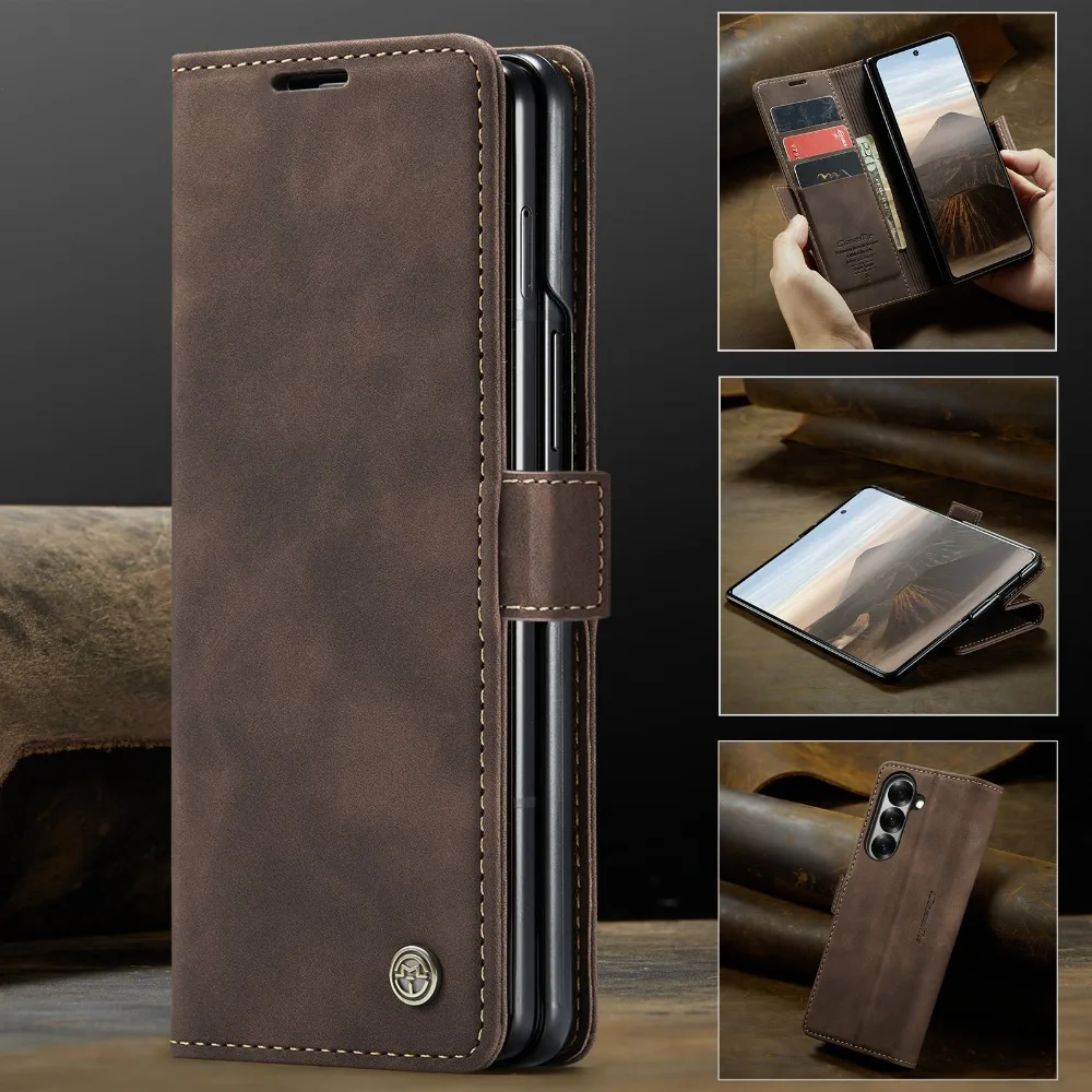 Galaxy Z Fold6: 2025 Flip-Hülle Leder-Kartenetui Buchhülle Hülle Fold 6 5 4 Magnet-Capa