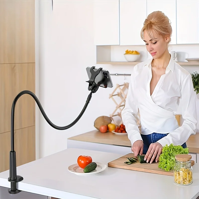 Lazy Night Desktop-Handy-Klemmhalterung, flexibler langer Arm, Schwanenhals, Lazy Person-Halterung mit Griff, Overhead-Live-Halterung – Bild 2