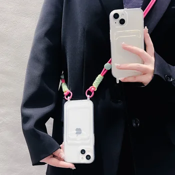 IPhone 12: Lanyard-Riemen Crossbody-Handyhülle Kartenfach Brieftaschenhülle Fundas
