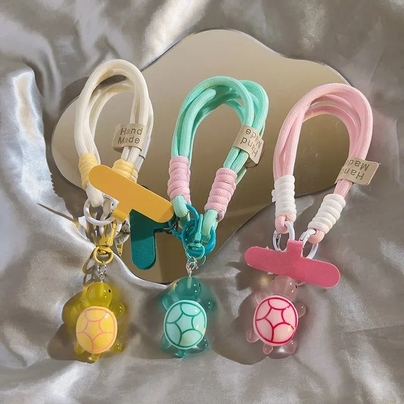 Universal Geflochtene Handy Lanyard Strap Cartoon Schildkröte Hängende Kette Ring Schnur mit Patch Handgelenk Strap