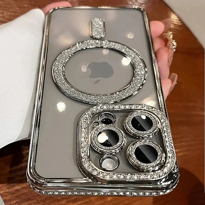 Neue Modische Glitzer-Diamant Transparente Hülle Magnetische Kabellose Lade-Stoßfängerhülle – Bild 2