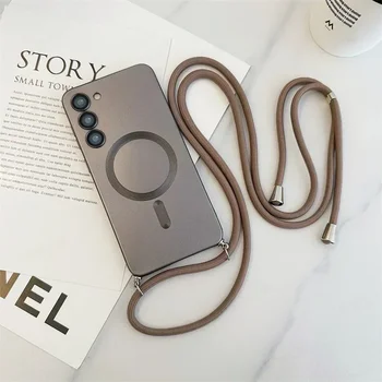 Luxuriöse Crossbody-Hülle mit Magnetverschluss und Trageriemen, Magsafe-kompatibel, Weiche Silikonhülle
