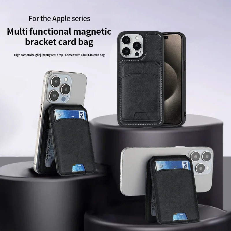Magnetischer Kartenhalter PU-Leder Handyhülle mit Brieftasche Ständer Kreditkartenfach für Magsafe Apple Phone Samsung – Bild 4