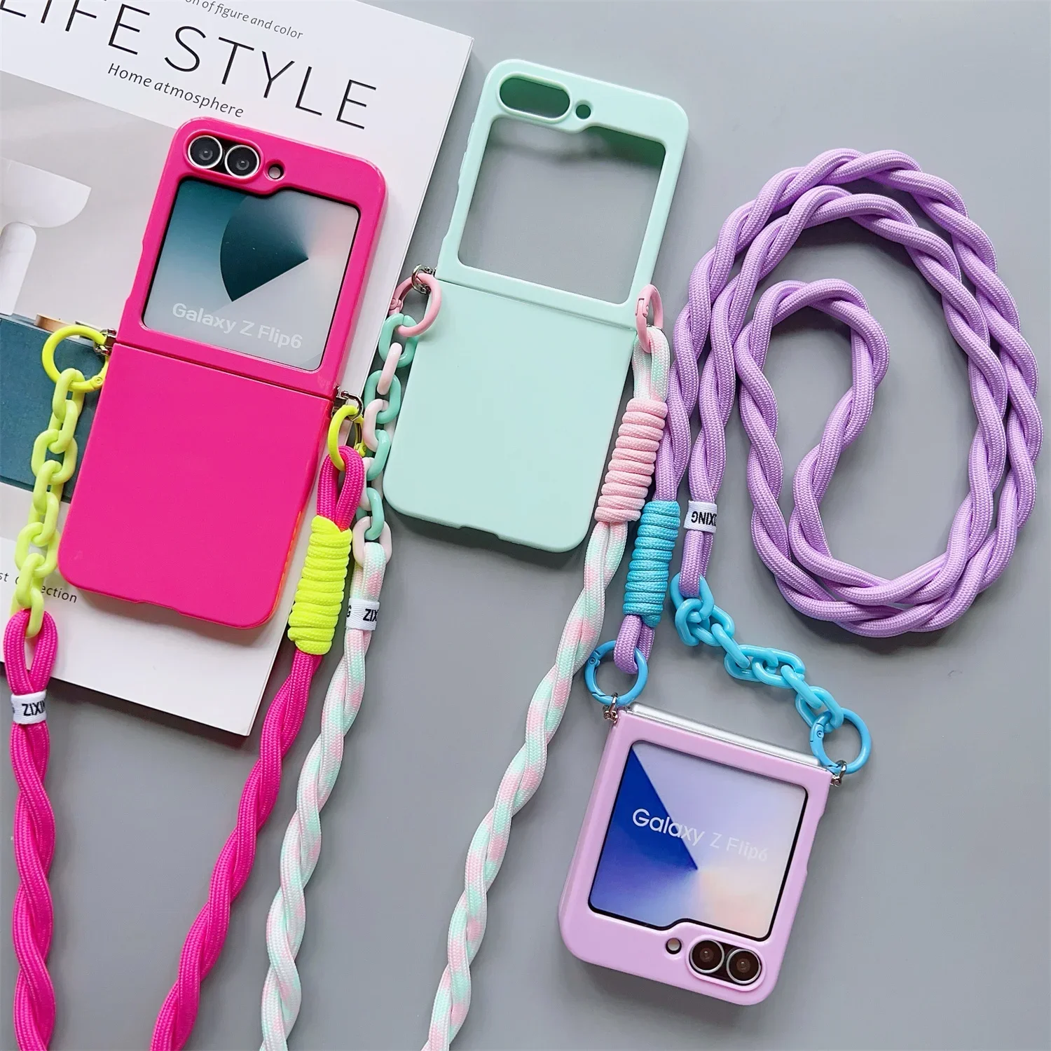 Candy Solid Schutzhülle mit Umhängeband, schlanke Handyhülle Flip6 Flip7, niedliche Hülle – Bild 3
