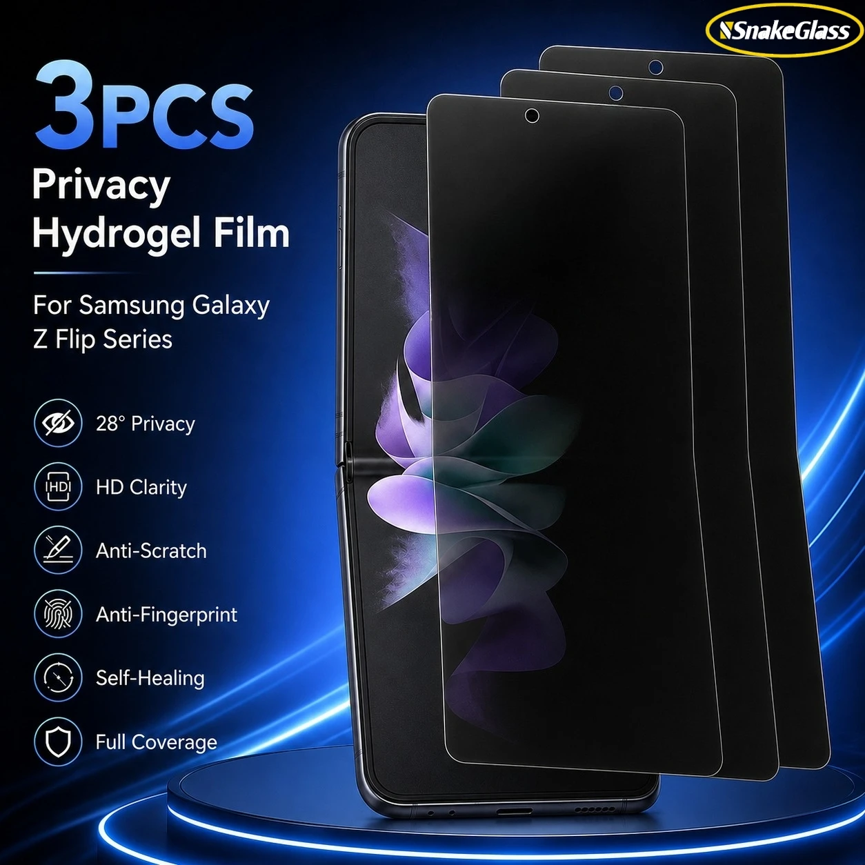 Galaxy Z Flip4: 3 Stück Sichtschutz-Hydrogel-Folie 5 6 7 3 7 FE 5G Displayschutz Anti-Spy Weicher Schutz Blasenfrei