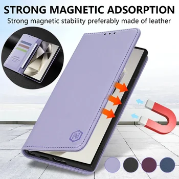 Galaxy S23 Ultra: Hautfreundliche Magnetische Flip-Lederhülle mit Kartenfach S10+