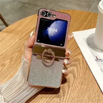 Galaxy Z Flip5: Glitzer-Ringhalter-Ständer-Hülle 4 3 6 7 8 Flip5 Halterung Bling Diamant Farbverlauf Beschichtung Cover
