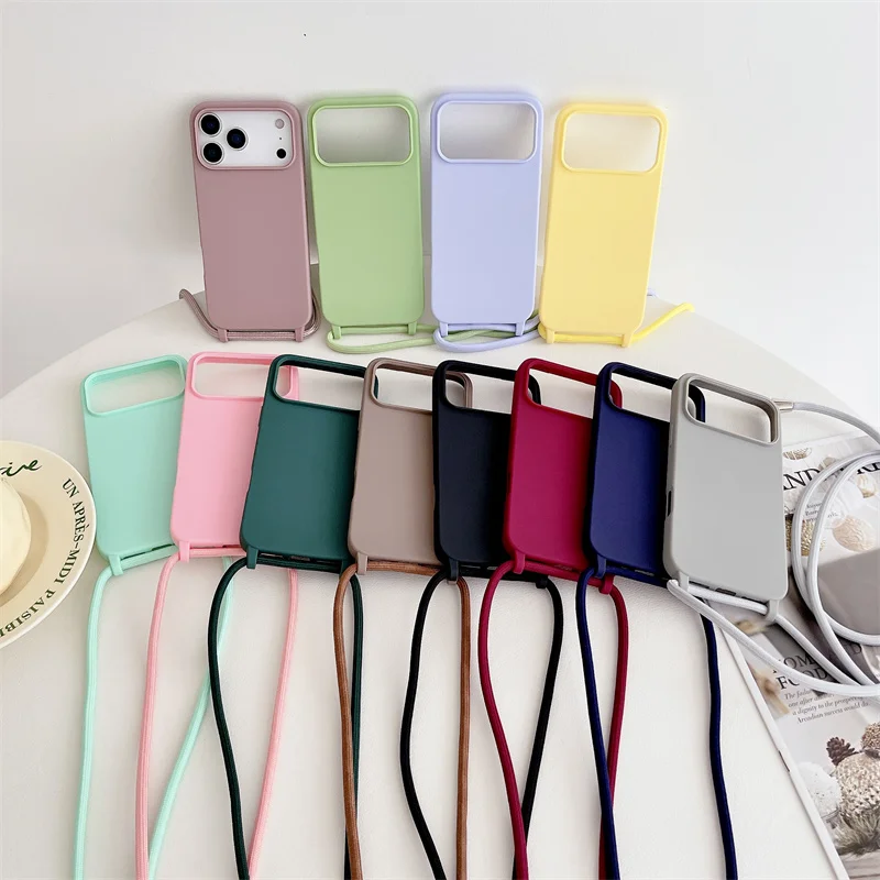 iPhone 13: Crossbody-Hülle mit Trageband, Candy-Farben, weiche Silikon-TPU-Rückseite