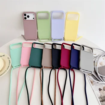 IPhone 13: Crossbody-Hülle mit Trageband, Candy-Farben, weiche Silikon-TPU-Rückseite