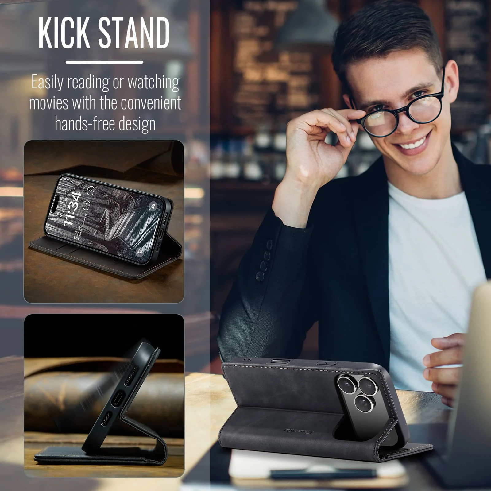Flip Wallet Hülle, Leder Magnetische Folio-Abdeckung mit Kartenhalter, Ständer - TPU Hülle – Bild 4