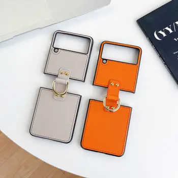 Galaxy Z Flip7: Leder-Handyhülle mit Ringhalter Flip7 Flip6 5G, stoßfest, matt, nicht fingerabdruckempfindlich