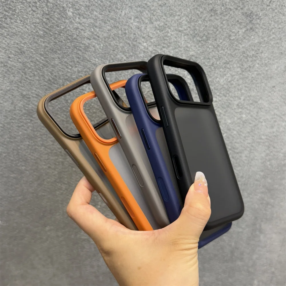 Neue Metallknöpfe mit Hautgefühl, Orange Shield Matt Transparente Handyhülle Stoßfeste Schutzhülle – Bild 4