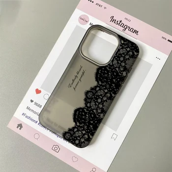 iPhone Air: Buchstaben-Schwarze Spitzen-Handyhülle Stoßfeste Weiche Transparente Hüllen Coque