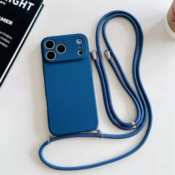 iPhone 13: Crossbody-Hülle mit Umhängeband, einfarbig, luxuriöse, stoßfeste Silikon-Soft-TPU-Rückseite