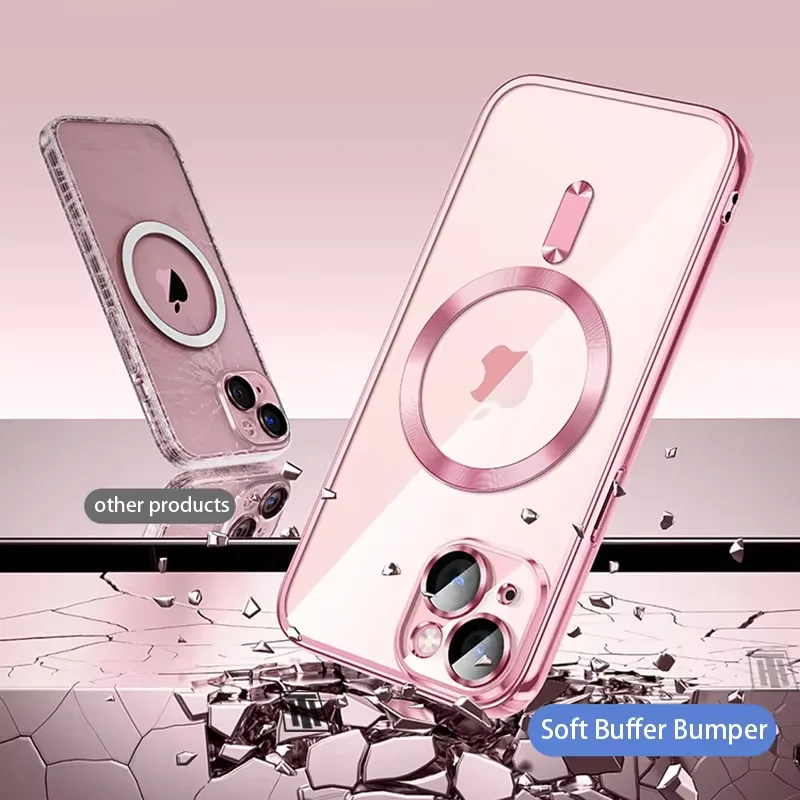 Klare, plattierte, ultradünne Silikonhülle, Magsafe, magnetische Linsenfolie, Schutzabdeckung, Rosa – Bild 4