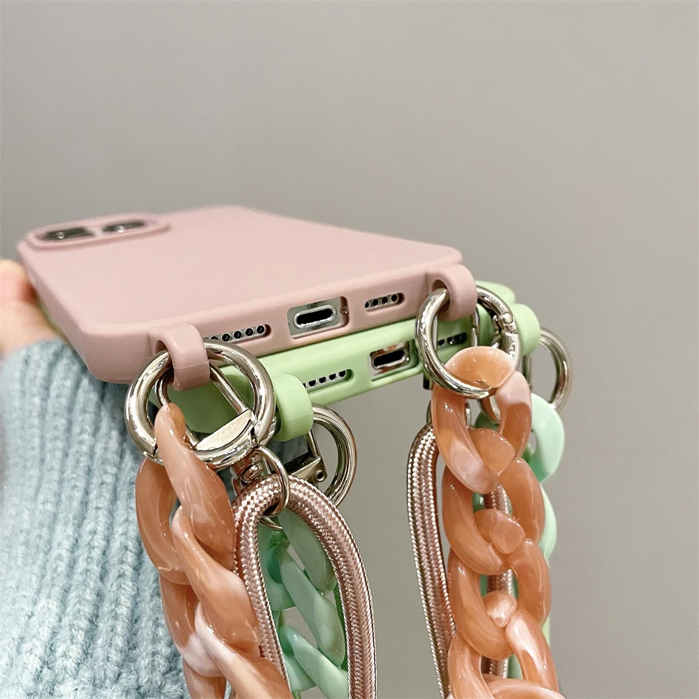 Luxus-Crossbody-Lanyard-Seilband-Telefonhülle, Acrylkette, Silikon-Softcover – Bild 6