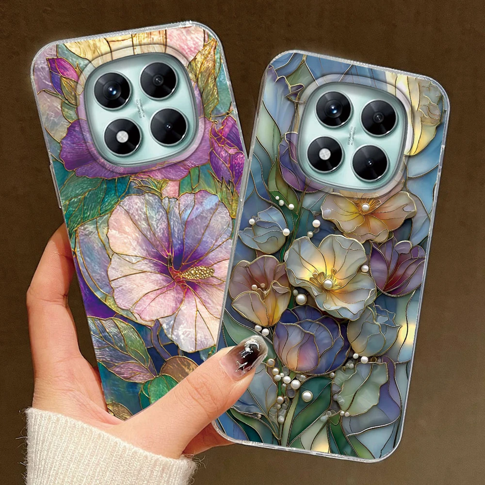 Redmi Note 13 5G: ﻿ ﻿ 15pro+ 14C 15C 13C Handyhülle Ästhetische Vintage Lila Blumen Nelken Hartschale