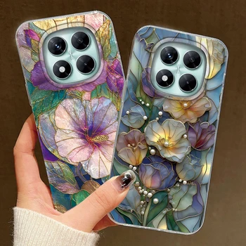 Redmi Note 14 5G: ﻿ ﻿ 15pro+ 14C 15C 13C Handyhülle Ästhetische Vintage Lila Blumen Nelken Hartschale
