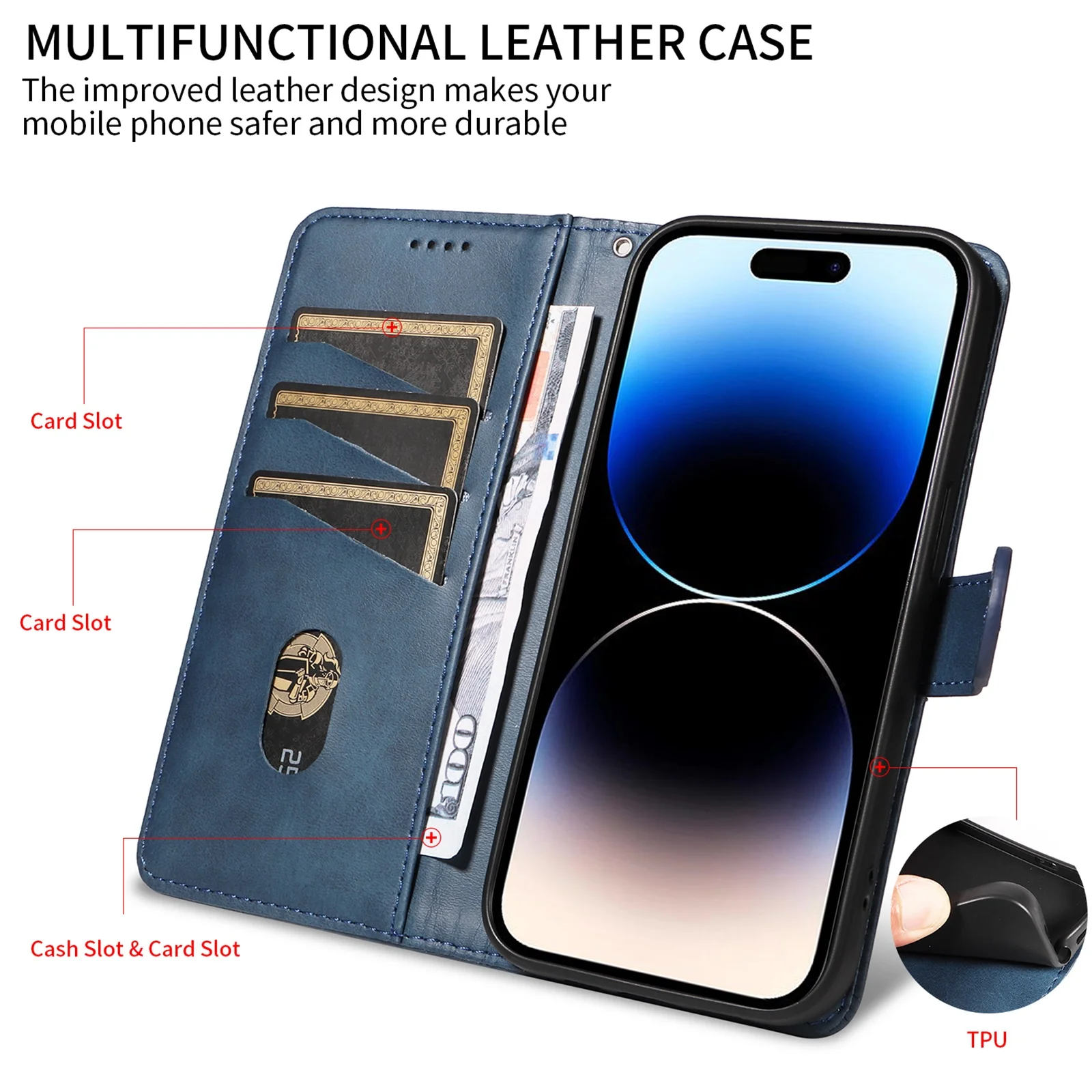 Line Lederhülle Handyhülle Flip Wallet mit Kartenfach und Ständer Handybuch-Cover – Bild 3