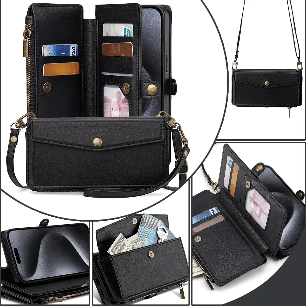 Handyhülle mit Lanyard 12S 13 13T Flip-Leder-Brieftasche mit Kartenfächern Lite 12X F6 Pro Halterung – Bild 2
