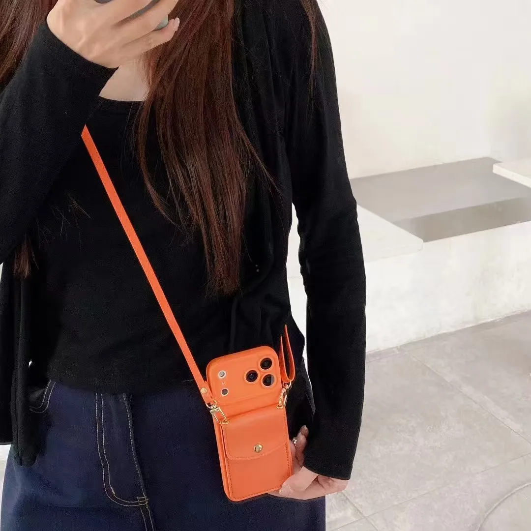 Orangefarbene Brieftasche, Umhängeband, Handyhülle, Halskette, Riemen, Seil, Silikonhülle – Bild 2