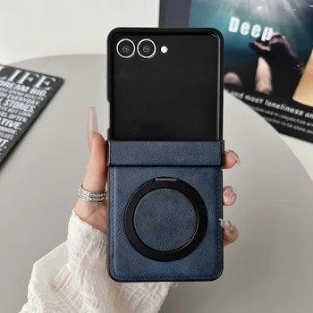 Galaxy Z Flip6: Magnetische Leder-Handyhülle Flip7 Flip6 Flip5 5G Ringhalter Scharnier Schutzhülle