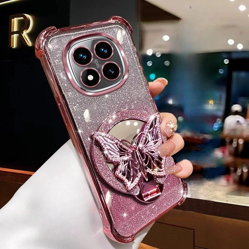 Glitzernde Schmetterlings-Spiegelhalterungshülle 14S 4G 5G, stoßfeste weiche Silikonhülle – Bild 2