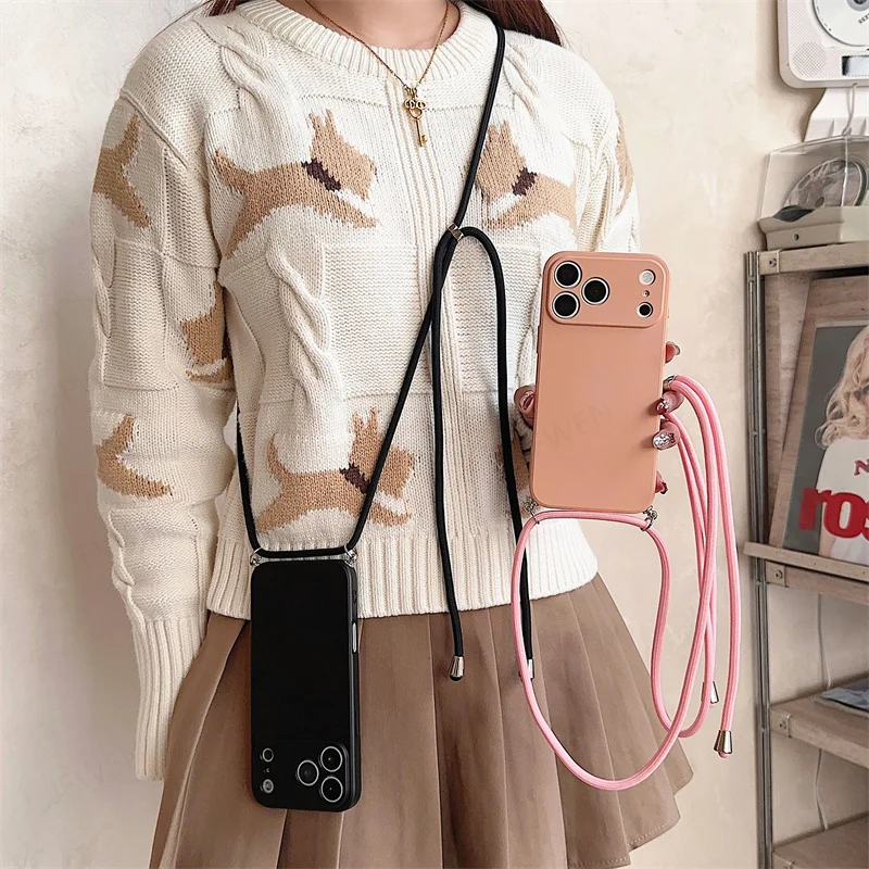 Crossbody-Hülle mit Umhängeband, einfarbig, luxuriöse, stoßfeste Silikon-Soft-TPU-Rückseite – Bild 2