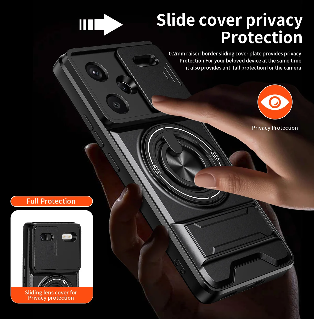 Objektiv-Slide-Kamera-Telefonhülle Magnetischer Auto-Ring-Halter Ständer Hard Cover – Bild 4