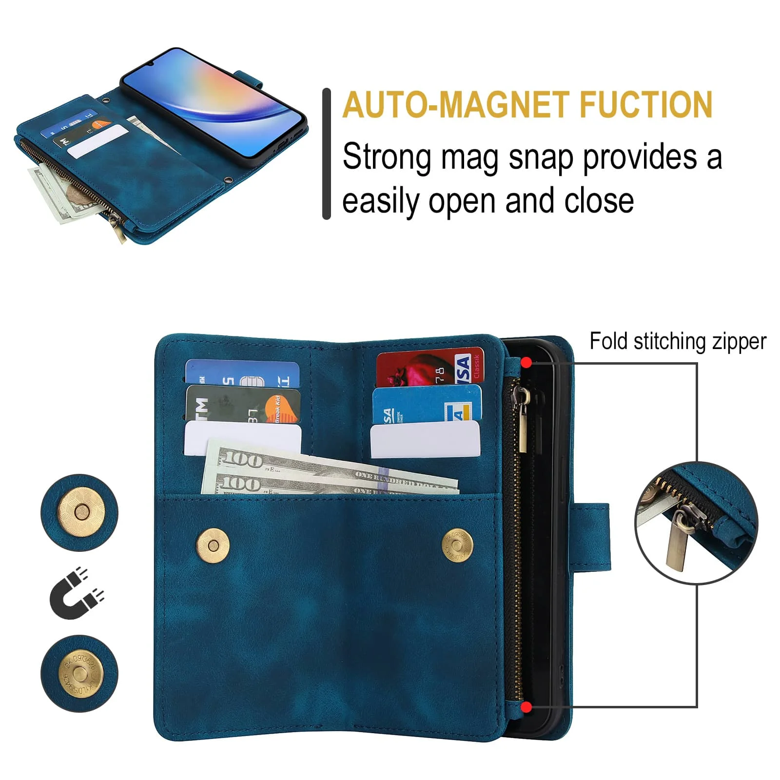 Hülle Brieftasche, haltbare Leder Magnets chnalle Flip Karten halter – Bild 2