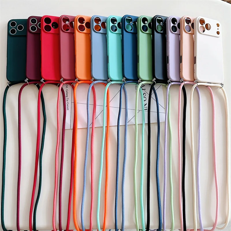 iPhone 17 Pro Max: Crossbody-Hülle mit Umhängeband, einfarbig, luxuriöse, stoßfeste Silikon-Soft-TPU-Rückseite