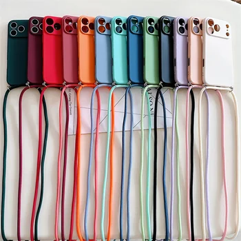 IPhone 16 Pro: Crossbody-Hülle mit Umhängeband, einfarbig, luxuriöse, stoßfeste Silikon-Soft-TPU-Rückseite
