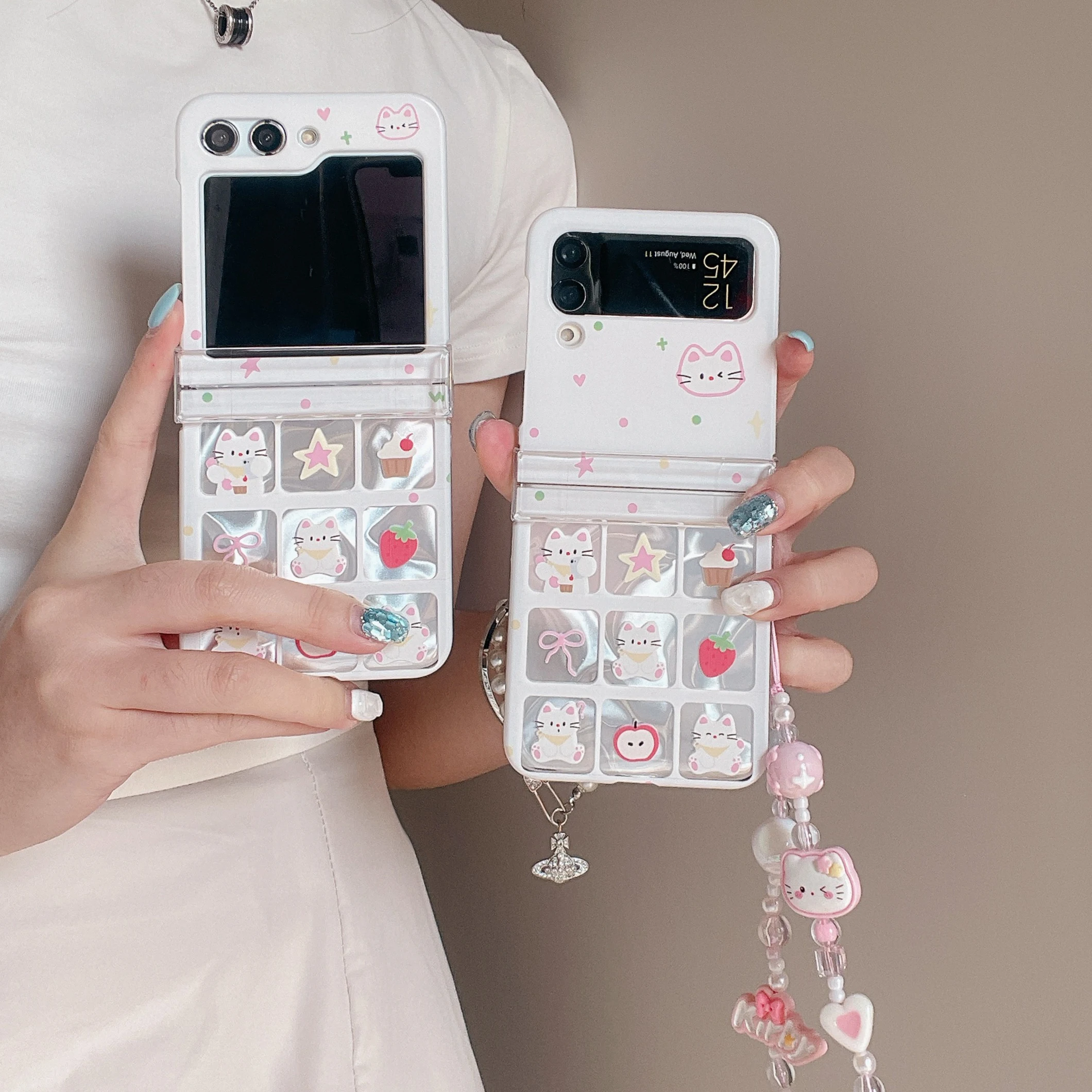 Galaxy Z Flip7: Neun Grid Katze Telefon Fall Flip 6 Telefon strap Telefon Lanyard Stoßfest Hard Cover