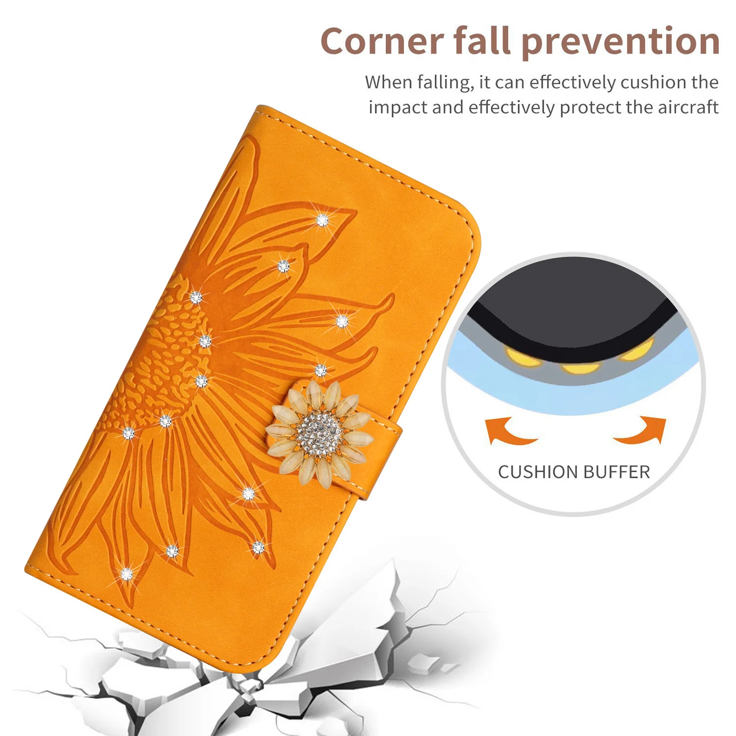 3D Glitter Handy hülle für Funda Hüllen Sonnenblumen leder Brieftasche Flip Cover – Bild 5