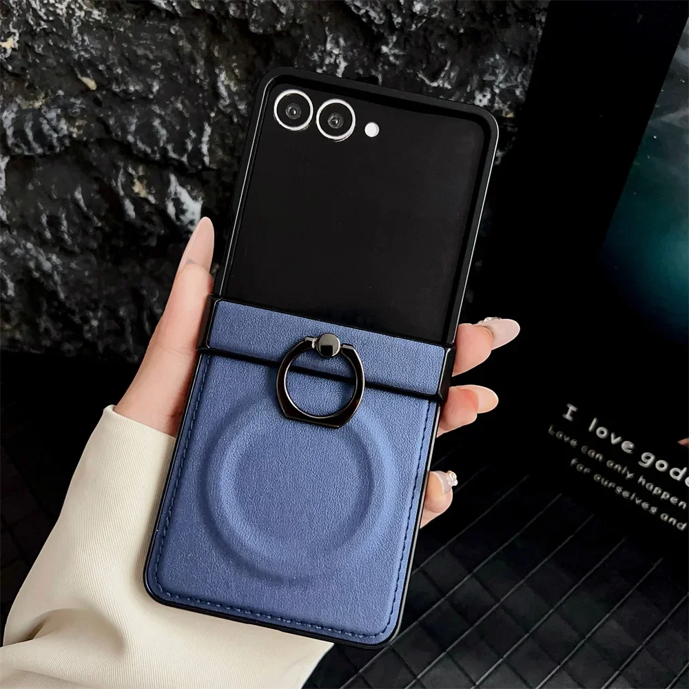 Galaxy Z Flip7: 360 rotierende magnetische Ringhalter-Telefonhülle Flip6 Flip5 Flip4 Flip3 5G PU-Leder-Rückseite