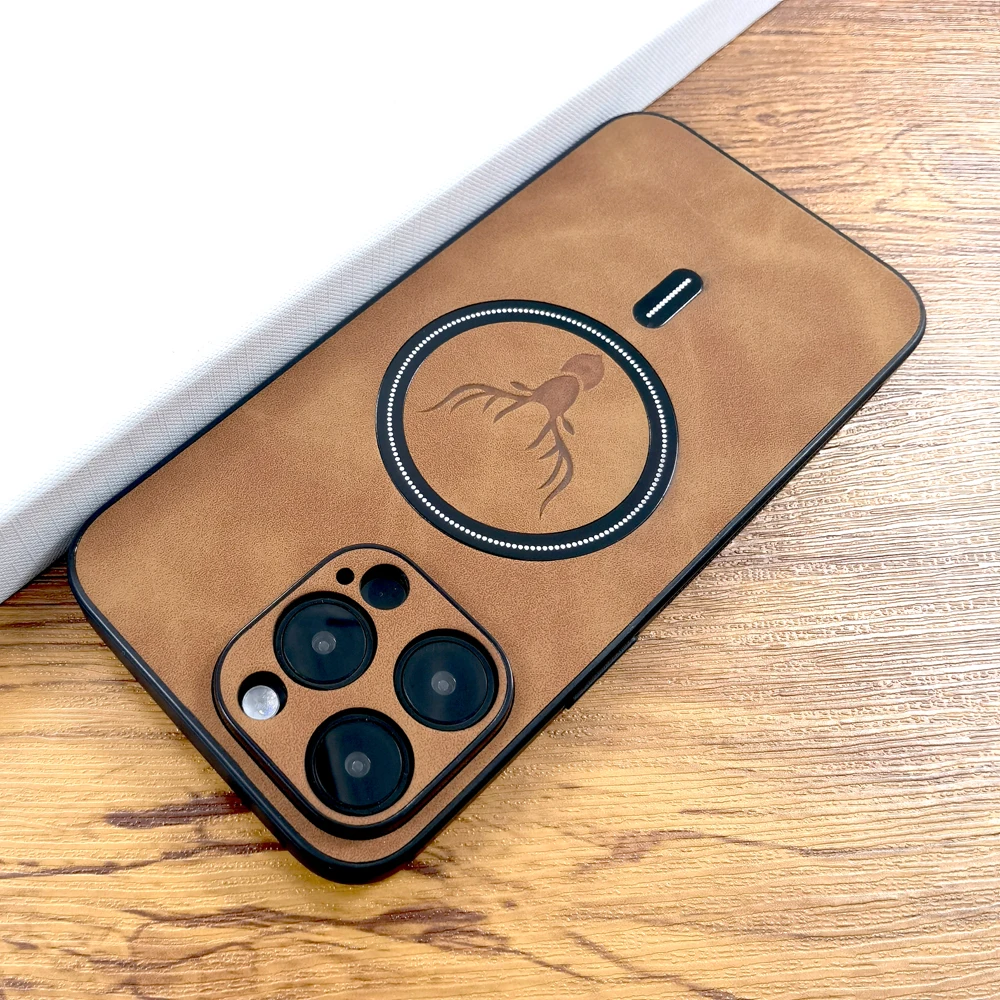 Luxuriöses PU-Leder Hirschleder-Etui für MagSafe Kabelloses Laden Hülle – Bild 5