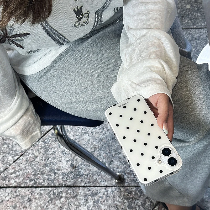 Ins schwarz-weiße gepunktete Handyhülle, geeignet Internet Celebrity Phone Case, sturzsicher – Bild 4