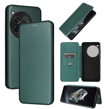 OnePlus 12: Carbon Fiber Magnetische Leder Flip-Cover Fall 8T 8 Pro 7T 6T Nord4 Shell Brieftasche Karte Halter