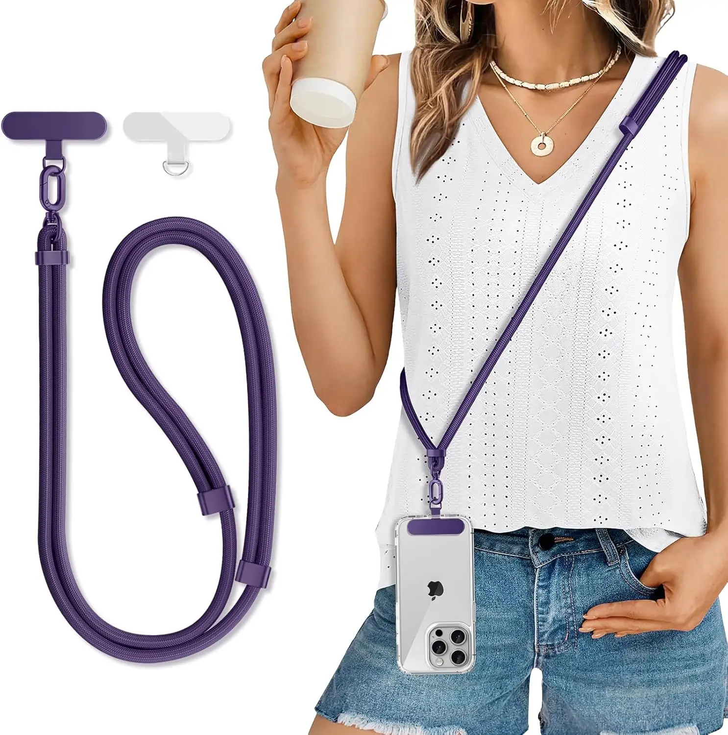 Universelles verstellbares Telefon-Lanyard, Umhängetasche, Halskette, Riemen, Handyhülle, langes Hängeseil mit Clip, Anti-Verlust, langlebig und robust – Bild 2