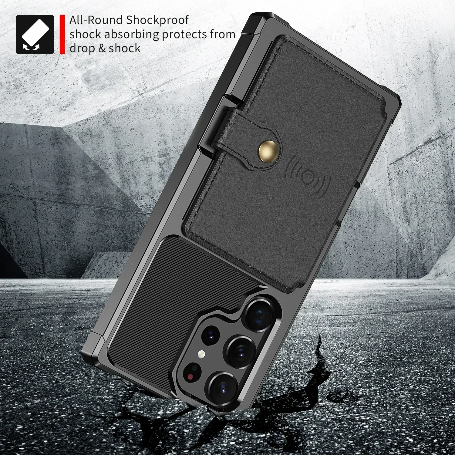 Flip Wallet Case Funda Leder Kreditkarte Harte Rückseite stoßfeste Abdeckung – Bild 5