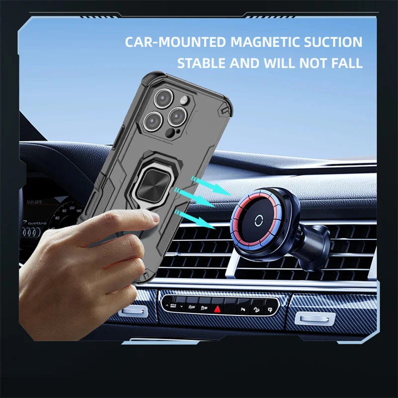 Stoßfest Harte Rüstung Abdeckung Fall Auto Magnetische Halter Ring stehen Silikon Schutz Coque – Bild 3