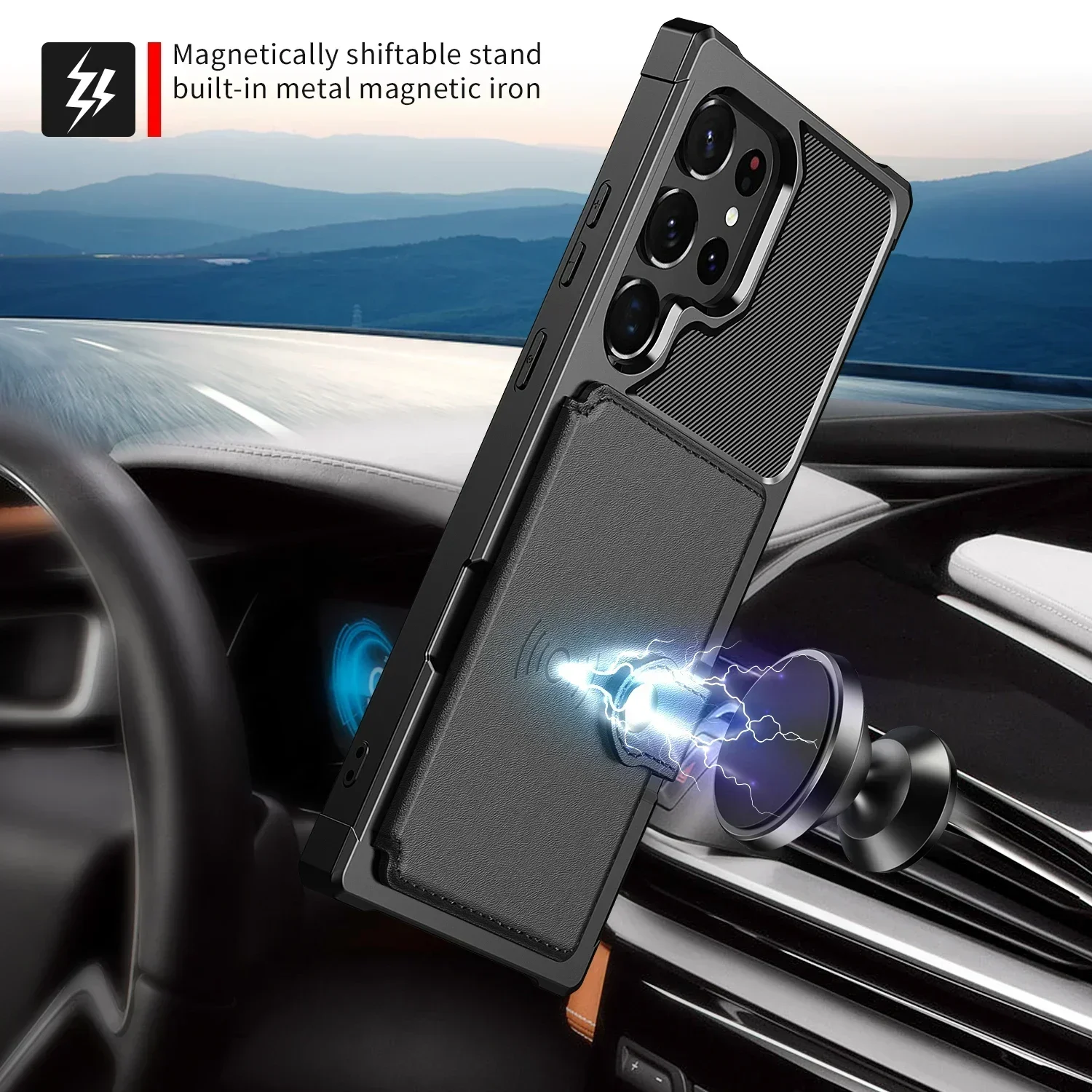 Flip Wallet Case Funda Leder Kreditkarte Harte Rückseite stoßfeste Abdeckung – Bild 3