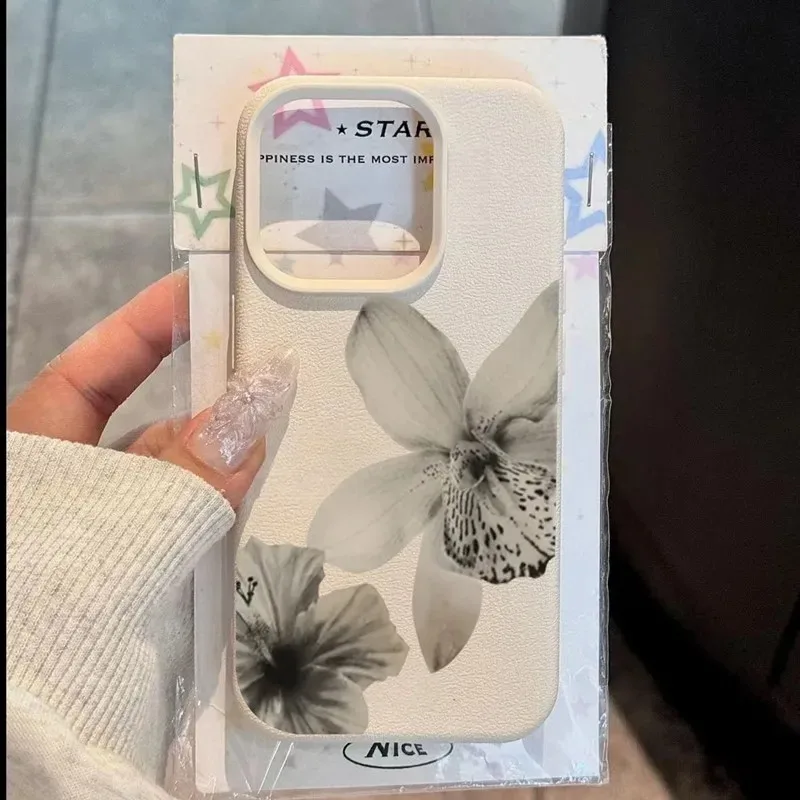 iPhone 11 Pro: Schwarz-Weiß Blumenmuster Handyhülle Lichee-Muster Weiche Handyhülle