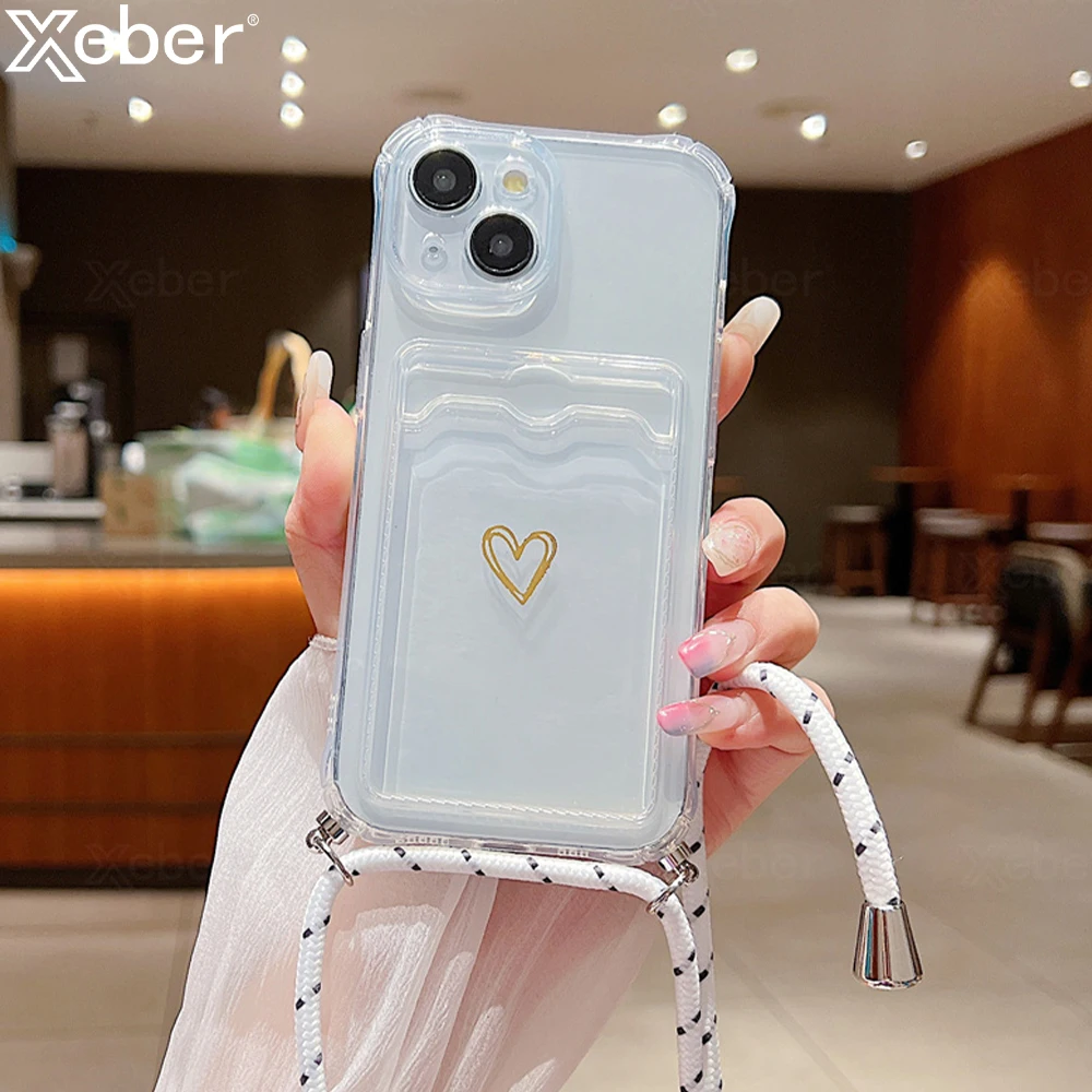 iPhone 17 Pro Max: Umhängetasche Lanyard Halskette Kordel Slot Kartentasche Klare Handyhülle Soft Cover